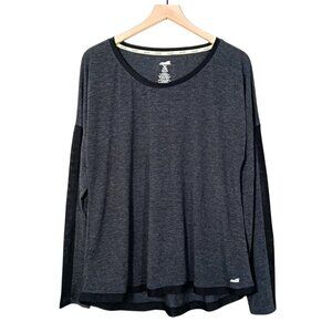 Avia Womens Round Neck Performance T-Shirt Black Gray Long Sleeve Size XXL